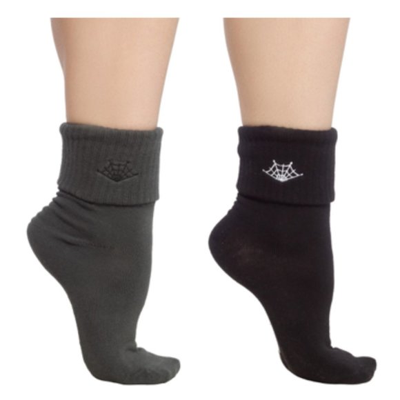 Spiderweb Sock Set - 2 Pack - Halloween Goth Rockabilly Anklet Socks 9-11 NWT - Picture 2 of 2